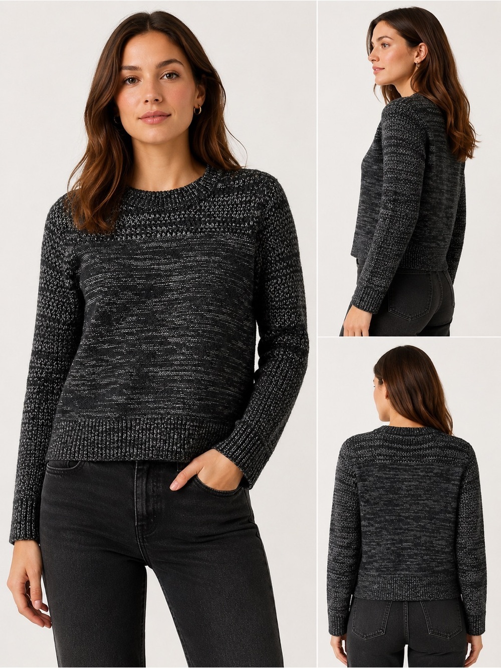 Banana Republic Wool Alpaca Mixed Knit Crewneck Sweater XS Black Gray